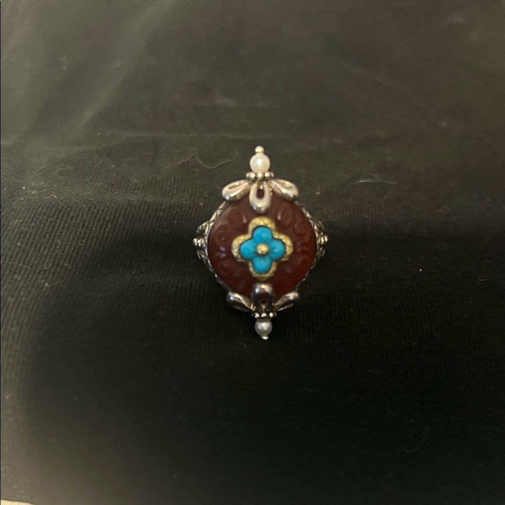 Vintage-Inspired Silver Ring with Blue Floral Design